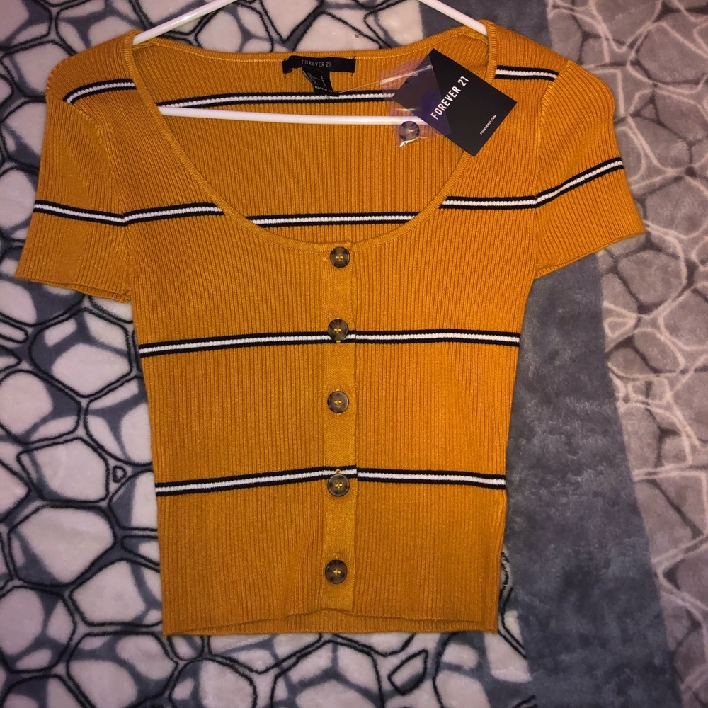 striped mustard ribbed top